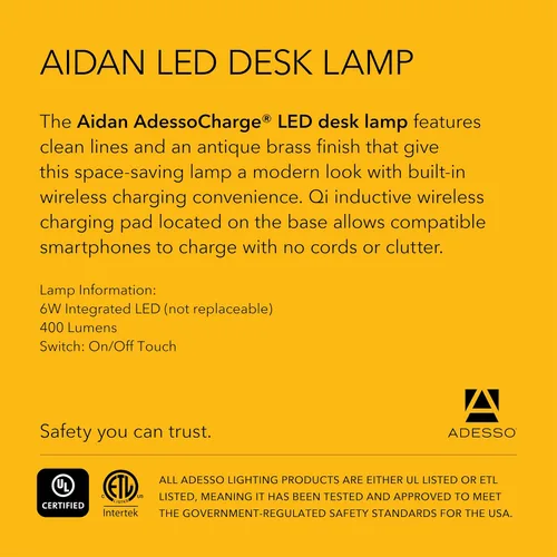 Vista 7 de Adesso Aidan AdessoCharge - Lámpara de escritorio con carga inalámbrica LED