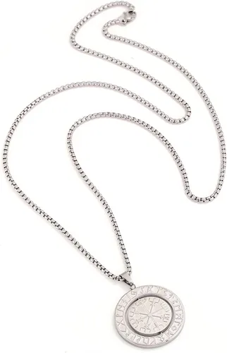 Vista 7 de Collar con colgante de amuleto nórdico de los vikingos nórdicos Vegvisir RUNE, collar de acero inoxidable con colgante extraíble joyería original