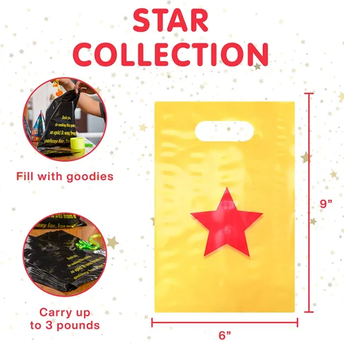 Vista 2 de L LIFETIME Bolsas de plástico para regalos de fiesta con asas, suministros de cumpleaños temáticos, bolsa de regalo para niños y adultos, estrella