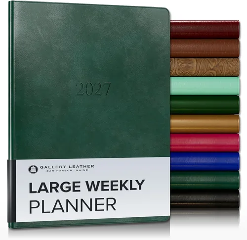 Vista 180 de Gallery Leather Planificador Semanal y Mensual Grande 2025-2026, Calendario Planificador y Cuaderno Elegantemente Encuadernado con Elegantes Bordes