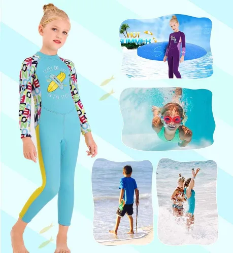 Vista 2 de Traje de neopreno de cuerpo completo para niños y niñas, traje de baño térmico de 0.098 pulgadas para niños pequeños, jóvenes, adolescentes, manga