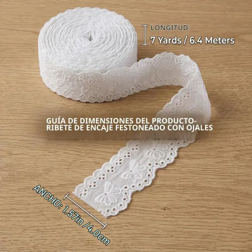 Vista 2 de IDONGCAI Ribete de encaje de algodón con ojales, 1.5 pulgadas, 7 yardas
