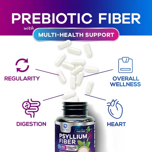 Vista 5 de Cápsulas de cáscara de psyllium – Polvo de cáscara de psyllium premium de 2000 mg por porción suplemento – Píldoras de fibra soluble natural – Apoya