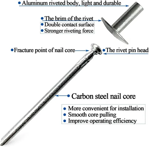 Vista 4 de 60 piezas de remaches ciegos de brida grande, aluminio, diámetro de brida 5/8" (16 mm), kit surtido de remaches emergentes remache ciego, 3/16" x
