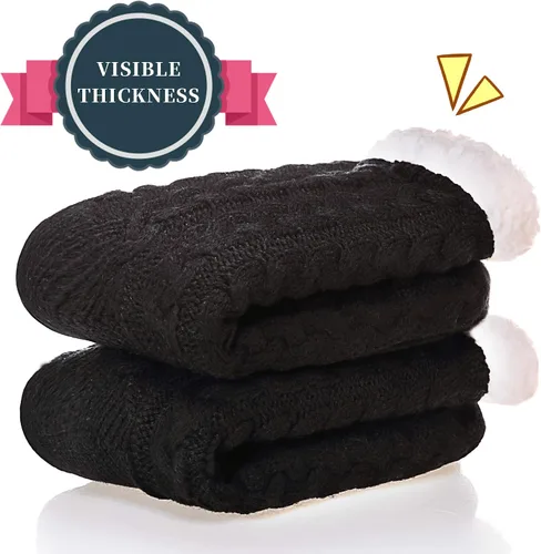 Vista 3 de SDBING - Calcetines de invierno para mujer, supersuaves, cálidos, acogedores, mullidos, y forrados con vellón y suela antideslizante