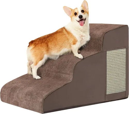 Vista 13 de Escaleras de perro para cama, escaleras para perros pequeños, rampa para perros de 2 peldaños para cama, sofá, sillón y sillas, diseño Beige
