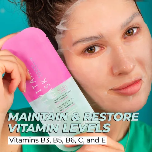 Vista 3 de Vitamasques Mascarilla multivitamínica, paquete de 8 – Cuidado de la piel coreano hidratante y nutritivo para piel radiante, proporciona vitaminas