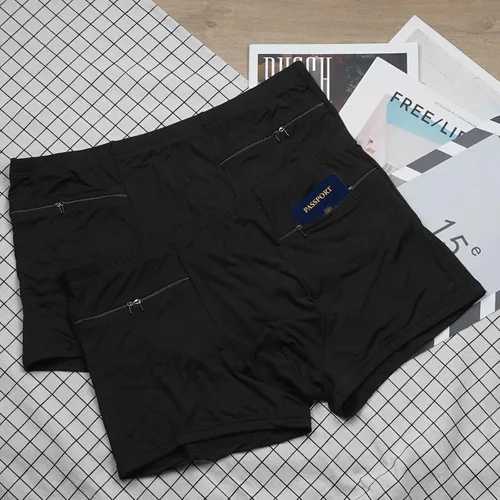 Vista 4 de LUEXBOX 4 Packs Pocket Underwear for Men with Secret Hidden Pocket, Travel Boxer Brief, (Black)