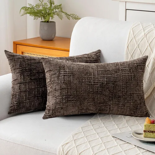 Vista 21 de Fundas de almohada decorativas de 18 x 18 pulgadas, juego de 4, suaves, sólidas, de estilo granja, fundas de almohada de chenilla para sofá, fundas