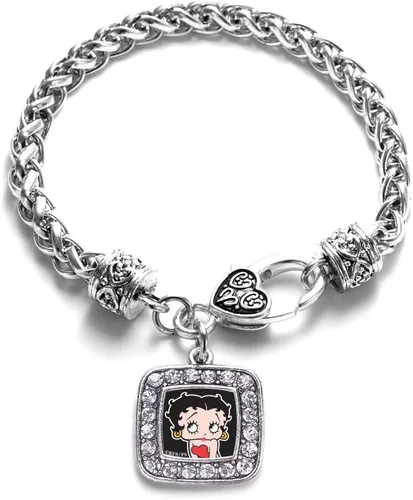 Vista 91 de Pulsera de dijes cuadrados de plata con joyería de circonita cúbica