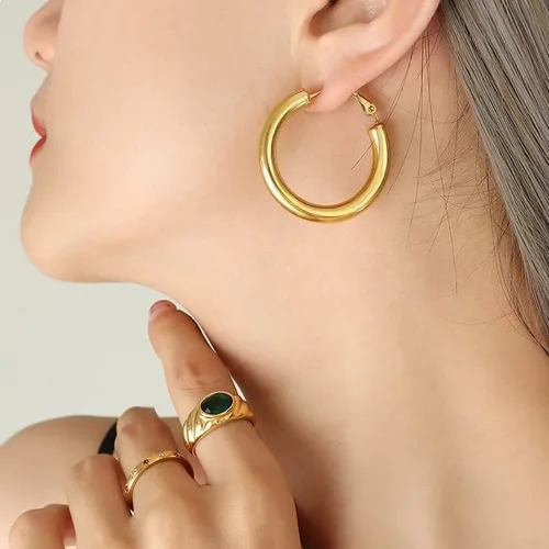 Vista 4 de 8-10 Pairs Delicate Gold Silver Hoop Earrings Set for Women, 14K Gold Plated Lightweight Hypoallergenic Thick Open Twisted Huggie Earrings for girls