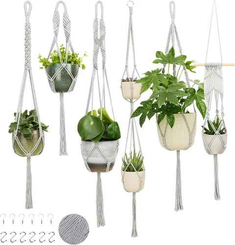Vista 14 de Nook Theory Paquete de 4 Colgadores de Macramé para Plantas con 8 Ganchos - Macetas Colgantes para Plantas de Interior, Colgadores de Macramé Boho