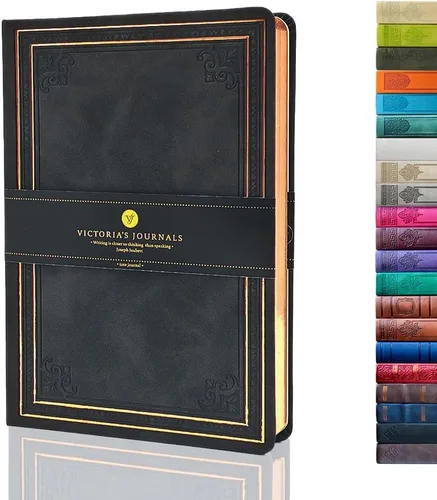 Vista 19 de Victoria's Journals Cuaderno con forro de cuero sintético y tapa dura, diario de viaje con diseño vintage de aspecto antiguo, tamaño A5, 5.7 x 8.1