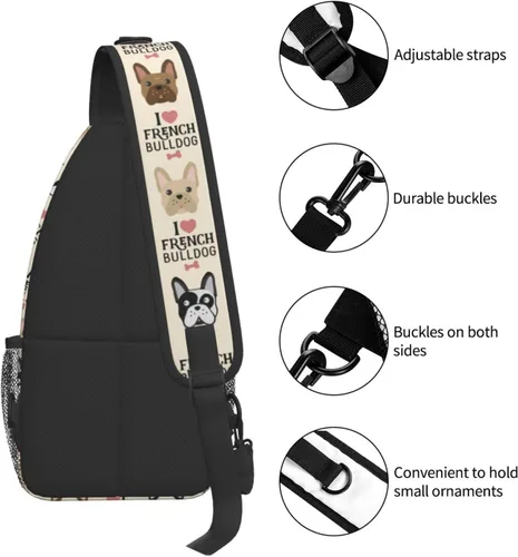 Vista 5 de Retro Skulls Crossbody Sling Mochila Hombro Pecho Urben Sling Bag Travel Senderismo Bolsa de pecho Mochila Mochila para mujeres y hombres, Bulldog