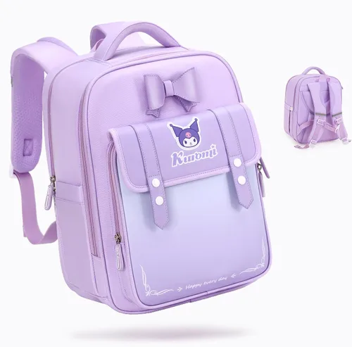 Vista 2 de Kuromi - Mochila escolar con diseño de dibujos animados japoneses con lazo
