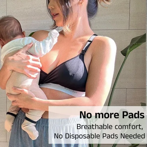 Vista 3 de Bodydue Absobra Nursing Pad-Free Nursing Bra for Easy Breastfeeding Maternity Essential Wireless Full-Coverage Comfort