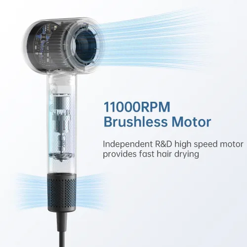 Vista 2 de BOWEI Secador de pelo iónico profesional de alta velocidad, secador de aire comprimido de motor de 110,000 RPM, ultraligero de 0.83 libras, iones