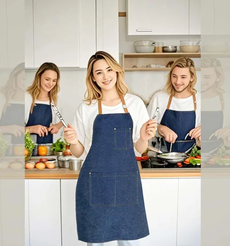 Vista 4 de Delantal ajustable con babero con 2 bolsillos, delantales de chef para cocina, restaurante, para mujer