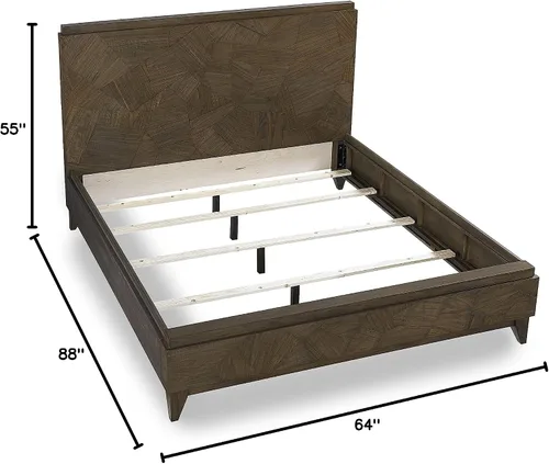 Vista 2 de Modus Furniture Cama con paneles de madera maciza, Queen, Broderick - Marrón avena silvestre