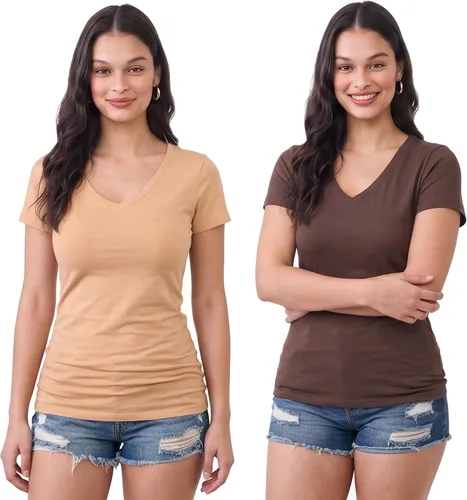 Vista 121 de Emmalise Camiseta de manga corta para mujer, cuello en V, tallas junior y plus