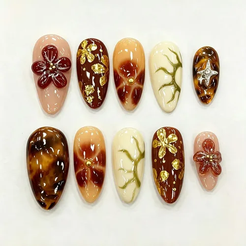 Vista 12 de 24 uñas postizas medianas a presión con forma de almendra, color LMT-7-81