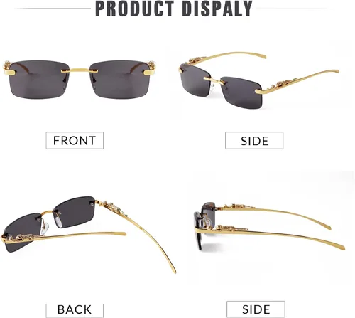 Vista 5 de JUDOO Retro Rimless Rectangle Sunglasses for Men Women Trendy Frameless Tinted Lens Eyewear