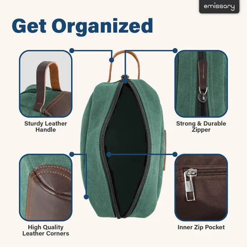Vista 2 de emissary Neceser de viaje para hombre de cuero y lona, neceser de viaje para hombre, kit dopp de cuero y lona para hombres, bolsa de afeitar para 2