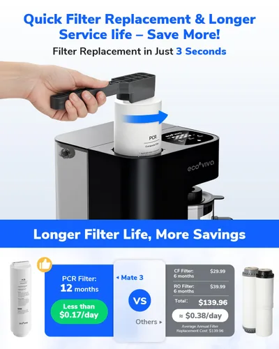 Vista 8 de Mate 3 - Filtro de agua de ósmosis inversa para encimera, 3:1 de pura para drenar, jarra inteligente de autollenado de 44 onzas, purificador de agua