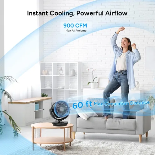 Vista 5 de DR.PREPARE Ventilador circulador de aire oscilante para dormitorio, ventilador de mesa potente de 11.3 pulgadas de altura, oscilación automática