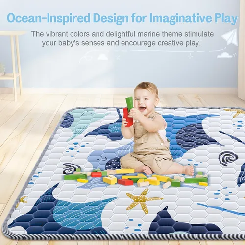 Vista 5 de Tapete de juego para bebé de 47 x 47 pulgadas, grueso y suave, acolchado para bebé para corral de juegos, tapetes para gatear para bebés, niños