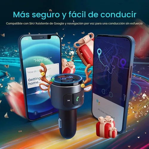 Vista 6 de Versión mejorada V5.3 - Transmisor FM Bluetooth, adaptador Bluetooth para coche QC3.0 y adaptador de radio FM inalámbrico con retroiluminación LED