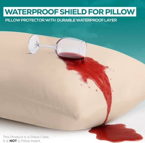 Vista 3 de Utopia Bedding Protector de almohada impermeable, con cremallera, paquete de 2, beige, estándar, funda de almohada a prueba de chinches, de 20 x 26