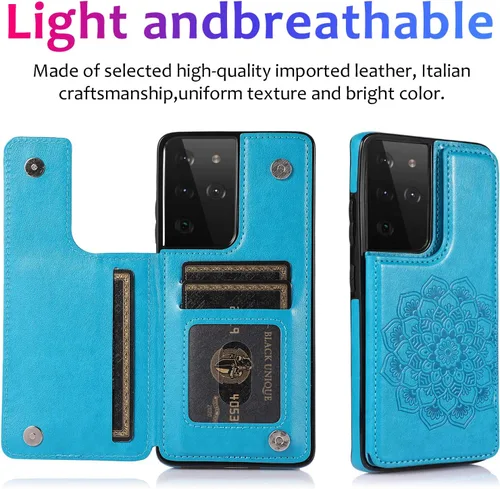 Vista 5 de Asuwish Funda compatible con Samsung Galaxy S21 Ultra Glaxay S21ultra 5G y protector de pantalla de vidrio templado, ranura para tarjetero, función