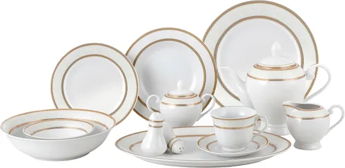Vista 7 de Lorren Home Trends Juego de vajilla de porcelana de 57 piezas, Iris, servicio para 8