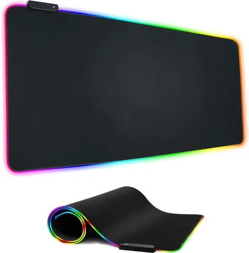 Vista 8 de BZseed Alfombrilla de mouse RGB para juegos alfombrilla de mouse LED extendida base antideslizante teclado para computadora computadora