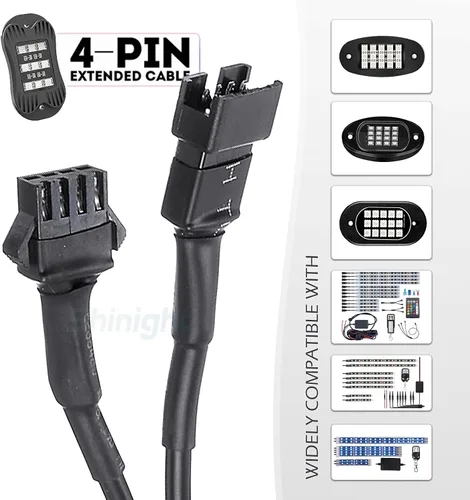 Vista 3 de SHINIGHT 4 cables de extensión de 47 pulgadas para uso con 5050 LED SMD RGB neón kits de acento para LED motocicleta, ATV, luz de coche, tira