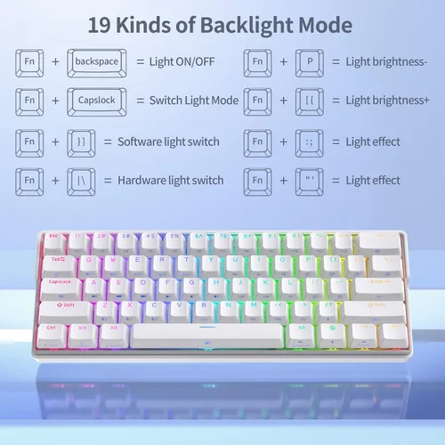 Vista 4 de KEMOVE Snowfox DK61 60% Wireless Mechanical Gaming Keyboard, 2.4GType-CBluetooth 5.0 Gateron G Pro Blue Switch RGB Backlit 61 Keys Mini Keyboard
