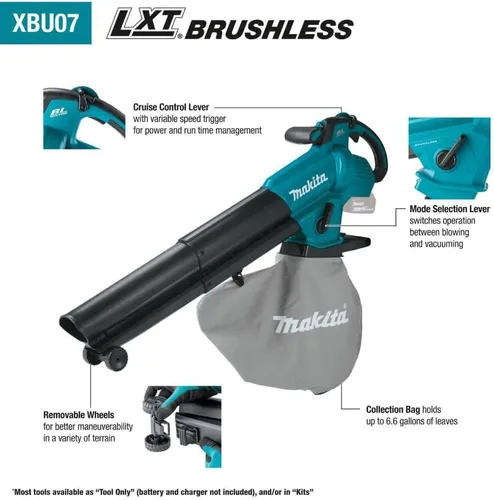 Vista 2 de Makita XBU07SM1 18V LXT Kit de trituradora sin escobillas para soplador/vacío (4.0Ah)