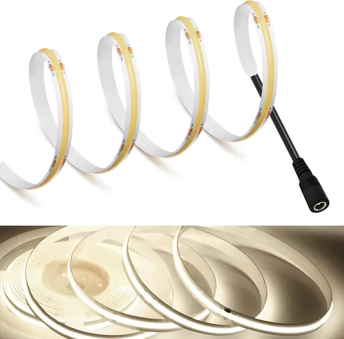 Vista 14 de MDee】Tira de luces LED COB de 3000K blanco cálido 1.64 pies/0.5m 5V cinta de luces LED flexibles CRI 90+ 800LM/m 320LEDs/m para decoración