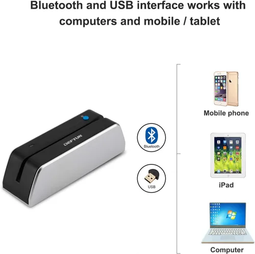Vista 4 de Deftun Bluetooth MSR-X6(BT) MSRX6BT Lector de tarjetas de rayas codificador mini portátil
