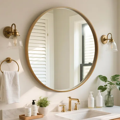 Vista 19 de WallBeyond Espejo redondo negro de madera de 24 pulgadas, espejo de pared circular para baño, espejo de pared redondo para decoración de pared