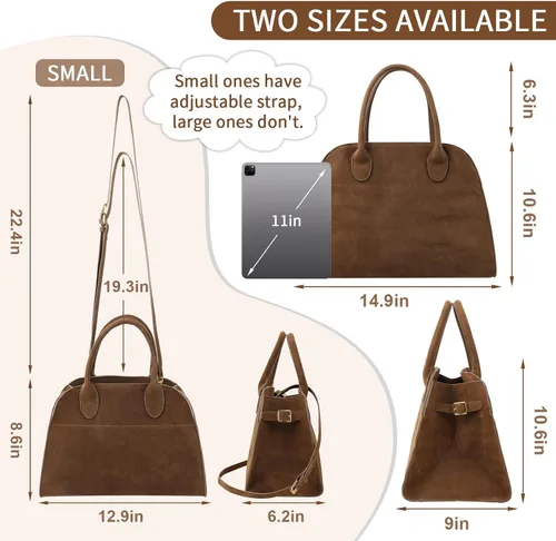 Vista 2 de Suede Tote Bag for Women,Women's Suede Purse Vintage Top Handle Bag,Fashion Shoulder Satchel Bag for Office Travel