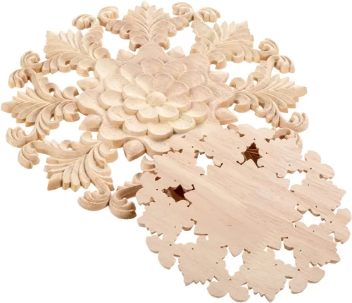 Vista 9 de MUXSAM Apliques de madera tallada en madera retro, calcomanías redondas de copo de nieve para armario, puerta, gabinete, cajón, pared, techo