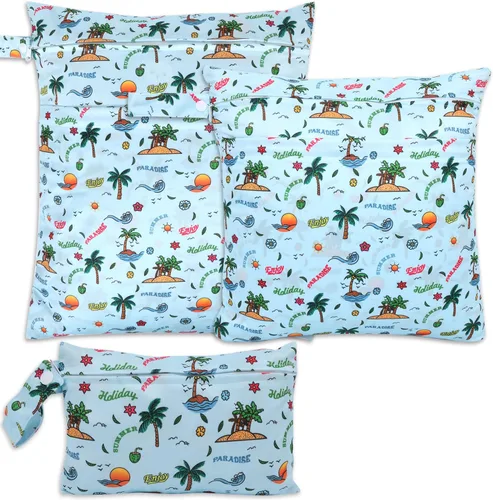 Vista 20 de 3 bolsas para pañales de tela para bebé, impermeables, reutilizables, con 2 bolsillos con cremallera y asa, bolsas de lavandería lavables