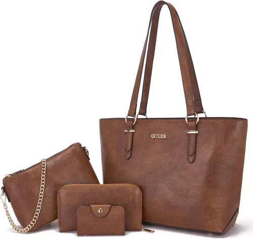 Vista 14 de Qiyuer - Bolsos para mujer, carteras, juegos de bolsos con asa superior, bolsos de hombro, bolso de mano, bolso de trabajo con cartera a juego, 3