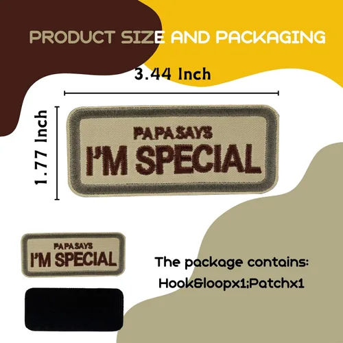 Vista 2 de Parche original para perro, táctico, militar, mascota, papá, dice que soy especial, emblema de moral marrón bordado, parche de gancho y bucle