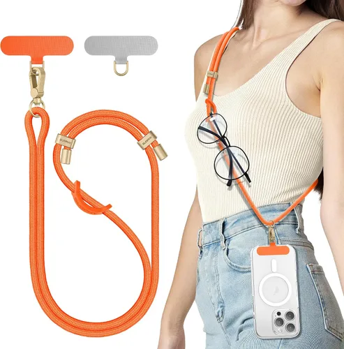 Vista 9 de SURPHY Cordón para teléfono, correa cruzada ajustable para teléfono con 2 pestañas de amarre para teléfono celular, hebillas de metal de alta
