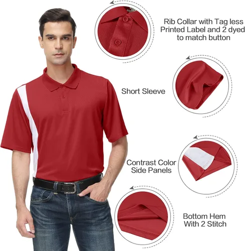 Vista 4 de Cool Dri Fit - Camisa de golf deportiva para hombre, absorbe la humedad, rendimiento activo, polo, de manga corta, bloque lateral grande y alto