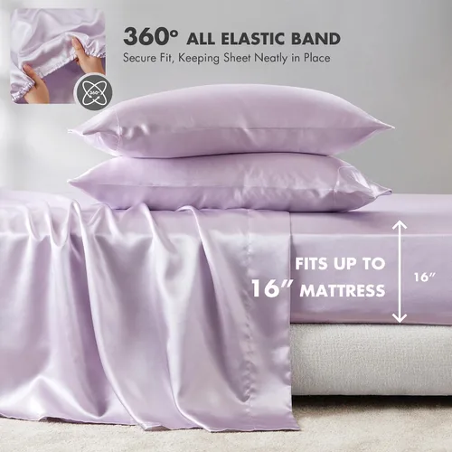 Vista 52 de Madison Park Essentials - Juego de sábanas de satén de lujo y sedoso con brillo natural, bolsillo elástico de 14 pulgadas para colchones de hasta 16