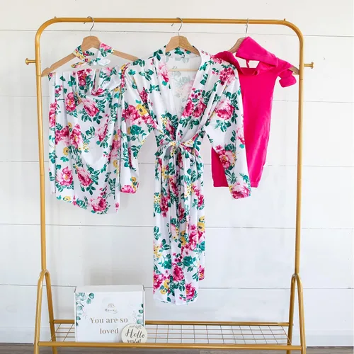 Vista 7 de RNOONY Mommy and Me Robe and Swaddle Set, Maternity Robe for Hospital-Delivery, Mom and Baby Matching Outfits Hospital